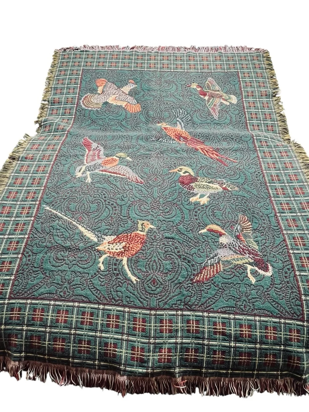 Vintage Goodwin Weavers Game Birds Tapestry Throw Blanket Plaid Duck Pheasant